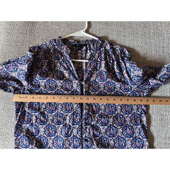 Lands' End Blue White Multicolor Button Up Cotton Women's Blouse Shirt Sz 6 - Picture 5 of 12